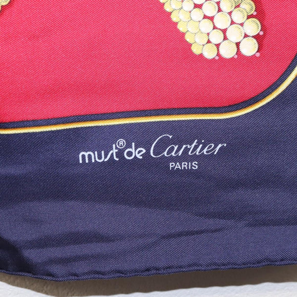 CARTIER Must Line Scarf Silk Navy Auth BA9456