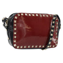 VALENTINO Rock Studs Shoulder Bag Enamel Red Gold Auth BA9458-1