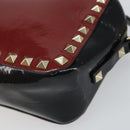 VALENTINO Rock Studs Shoulder Bag Enamel Red Gold Auth BA9458-8