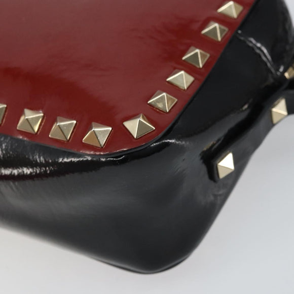 VALENTINO Rock Studs Shoulder Bag Enamel Red Gold Auth BA9458