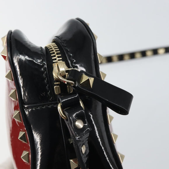 VALENTINO Rock Studs Shoulder Bag Enamel Red Gold Auth BA9458