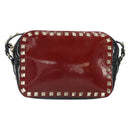 VALENTINO Rock Studs Shoulder Bag Enamel Red Gold Auth BA9458-13