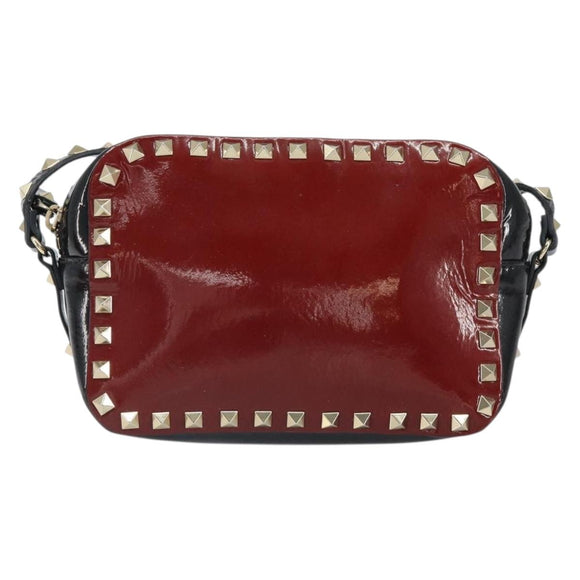 VALENTINO Rock Studs Shoulder Bag Enamel Red Gold Auth BA9458