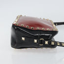 VALENTINO Rock Studs Shoulder Bag Enamel Red Gold Auth BA9458-3