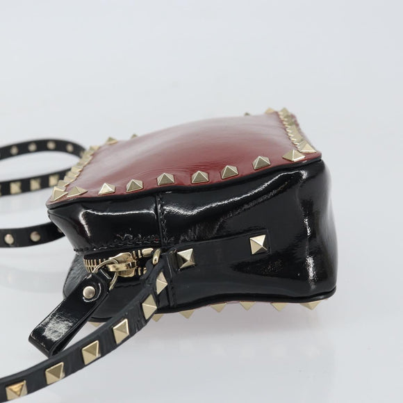 VALENTINO Rock Studs Shoulder Bag Enamel Red Gold Auth BA9458