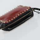 VALENTINO Rock Studs Shoulder Bag Enamel Red Gold Auth BA9458-6
