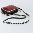 VALENTINO Rock Studs Shoulder Bag Enamel Red Gold Auth BA9458-7