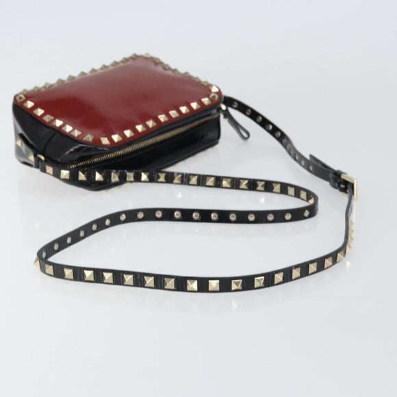 VALENTINO Rock Studs Shoulder Bag Enamel Red Gold Auth BA9458