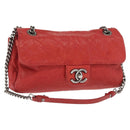 CHANEL Matelasse 25 Single Flap Chain Bag Caviar Skin Red CC Auth BA9462SAV-1