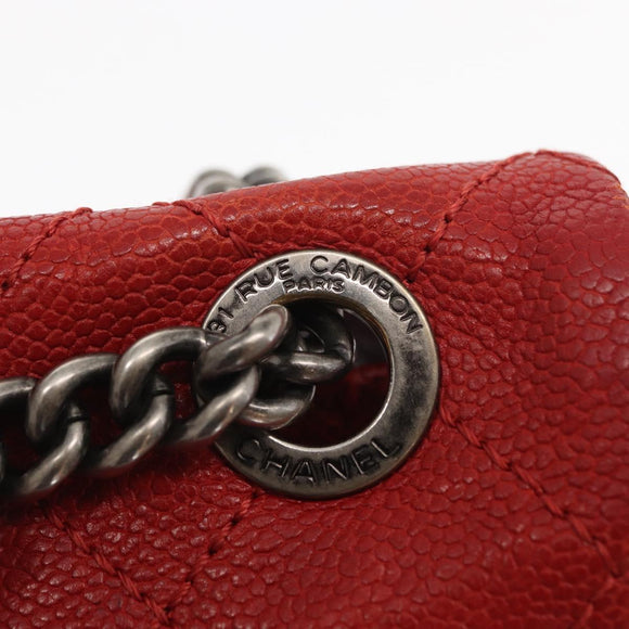 CHANEL Matelasse 25 Single Flap Chain Bag Caviar Skin Red CC Auth BA9462SAV