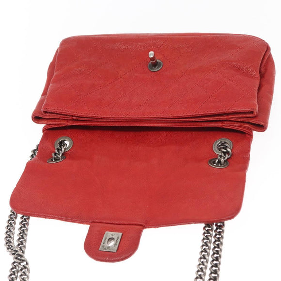 CHANEL Matelasse 25 Single Flap Chain Bag Caviar Skin Red CC Auth BA9462SAV