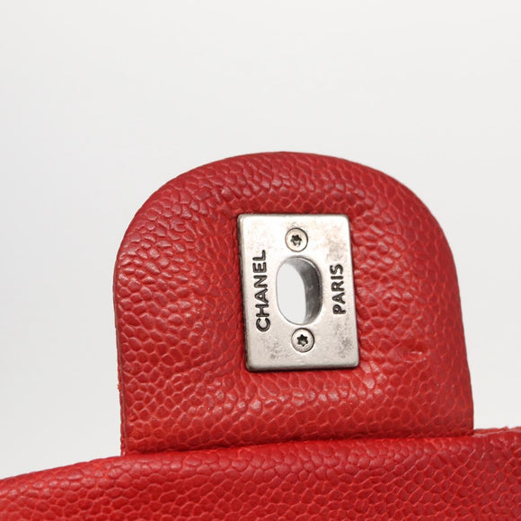 CHANEL Matelasse 25 Single Flap Chain Bag Caviar Skin Red CC Auth BA9462SAV