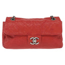 CHANEL Matelasse 25 Single Flap Chain Bag Caviar Skin Red CC Auth BA9462SAV-13