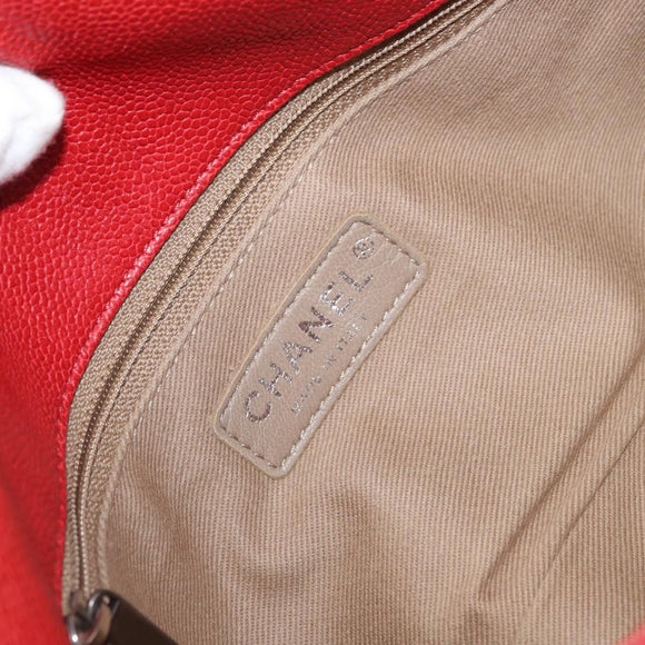 CHANEL Matelasse 25 Single Flap Chain Bag Caviar Skin Red CC Auth BA9462SAV