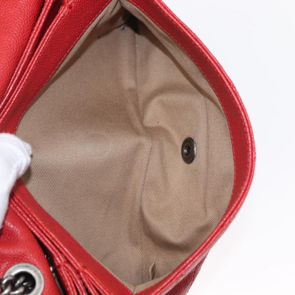 CHANEL Matelasse 25 Single Flap Chain Bag Caviar Skin Red CC Auth BA9462SAV
