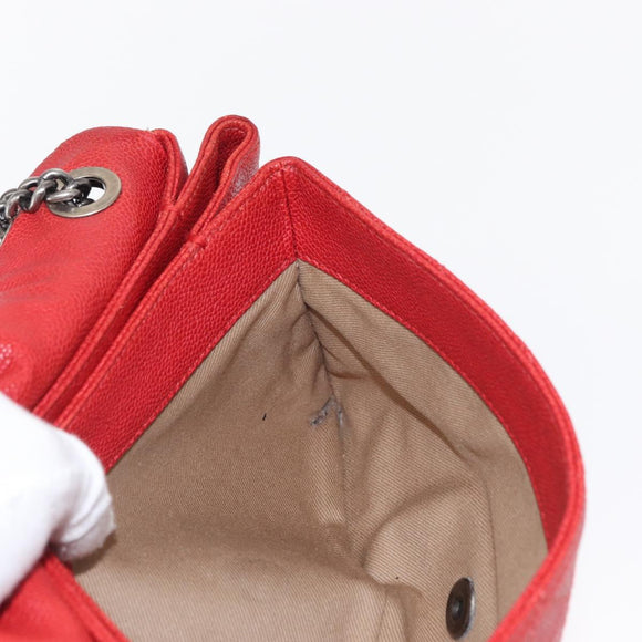 CHANEL Matelasse 25 Single Flap Chain Bag Caviar Skin Red CC Auth BA9462SAV