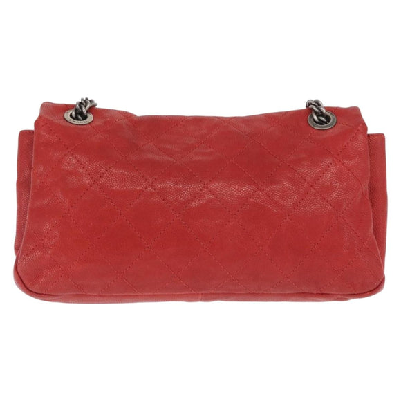 CHANEL Matelasse 25 Single Flap Chain Bag Caviar Skin Red CC Auth BA9462SAV