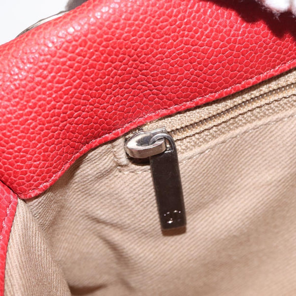 CHANEL Matelasse 25 Single Flap Chain Bag Caviar Skin Red CC Auth BA9462SAV