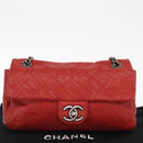 CHANEL Matelasse 25 Single Flap Chain Bag Caviar Skin Red CC Auth BA9462SAV-12