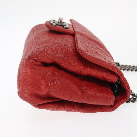 CHANEL Matelasse 25 Single Flap Chain Bag Caviar Skin Red CC Auth BA9462SAV