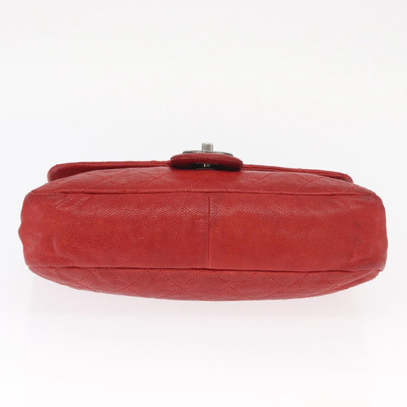 CHANEL Matelasse 25 Single Flap Chain Bag Caviar Skin Red CC Auth BA9462SAV