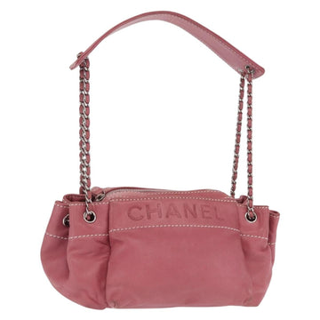 CHANEL Chain Shoulder Bag Lamb Skin Pink Silver CC Auth BA9463V