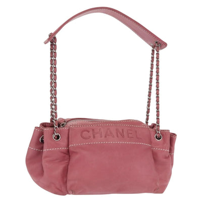 CHANEL Chain Shoulder Bag Lamb Skin Pink Silver CC Auth BA9463V