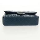 CHANEL Matelasse 25 Double Flap Chain Bag Lamb Skin Navy Silver CC Auth BA9464SM-5
