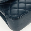 CHANEL Matelasse 25 Double Flap Chain Bag Lamb Skin Navy Silver CC Auth BA9464SM-15