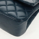 CHANEL Matelasse 25 Double Flap Chain Bag Lamb Skin Navy Silver CC Auth BA9464SM-16