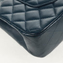 CHANEL Matelasse 25 Double Flap Chain Bag Lamb Skin Navy Silver CC Auth BA9464SM-17