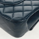 CHANEL Matelasse 25 Double Flap Chain Bag Lamb Skin Navy Silver CC Auth BA9464SM-18