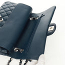 CHANEL Matelasse 25 Double Flap Chain Bag Lamb Skin Navy Silver CC Auth BA9464SM-20