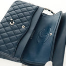 CHANEL Matelasse 25 Double Flap Chain Bag Lamb Skin Navy Silver CC Auth BA9464SM-24