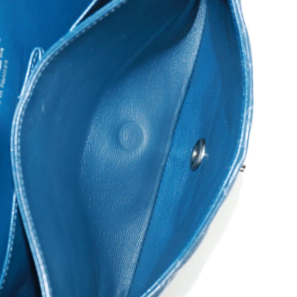 CHANEL Matelasse 25 Double Flap Chain Bag Lamb Skin Navy Silver CC Auth BA9464SM