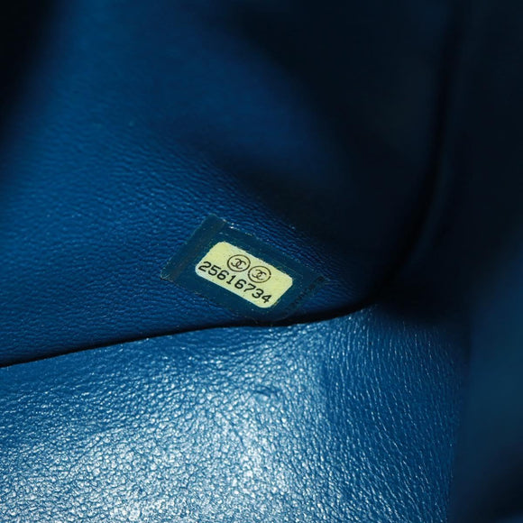 CHANEL Matelasse 25 Double Flap Chain Bag Lamb Skin Navy Silver CC Auth BA9464SM