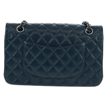 CHANEL Matelasse 25 Double Flap Chain Bag Lamb Skin Navy Silver CC Auth BA9464SM - 0