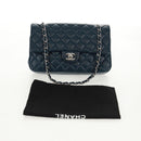 CHANEL Matelasse 25 Double Flap Chain Bag Lamb Skin Navy Silver CC Auth BA9464SM-12