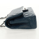 CHANEL Matelasse 25 Double Flap Chain Bag Lamb Skin Navy Silver CC Auth BA9464SM-3