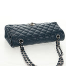 CHANEL Matelasse 25 Double Flap Chain Bag Lamb Skin Navy Silver CC Auth BA9464SM-6