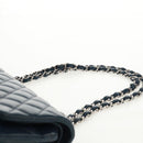 CHANEL Matelasse 25 Double Flap Chain Bag Lamb Skin Navy Silver CC Auth BA9464SM-14