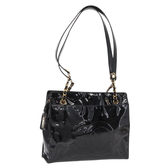 CHANEL COCO Mark Shoulder Bag Patent leather Black Gold CC Auth BA9483