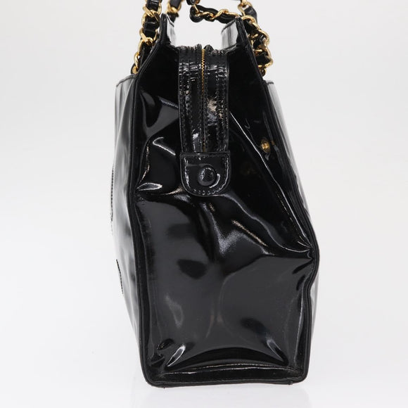 CHANEL COCO Mark Shoulder Bag Patent leather Black Gold CC Auth BA9483