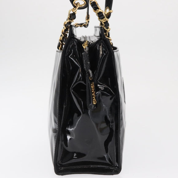 CHANEL COCO Mark Shoulder Bag Patent leather Black Gold CC Auth BA9483