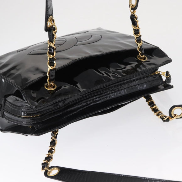 CHANEL COCO Mark Shoulder Bag Patent leather Black Gold CC Auth BA9483