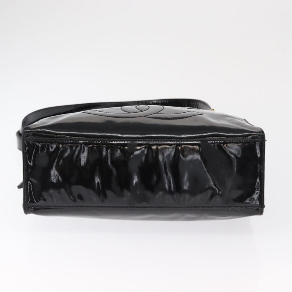 CHANEL COCO Mark Shoulder Bag Patent leather Black Gold CC Auth BA9483