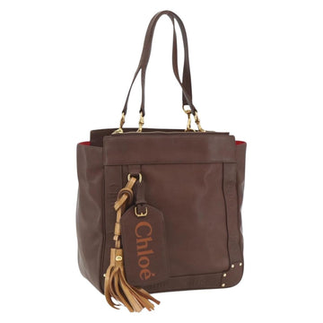 Chloe Eden Tote Bag Leather Brown Gold Auth BA9484