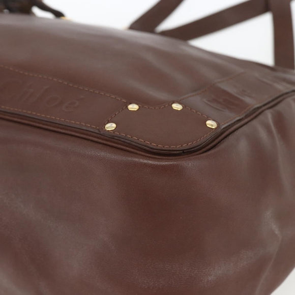 Chloe Eden Tote Bag Leather Brown Gold Auth BA9484