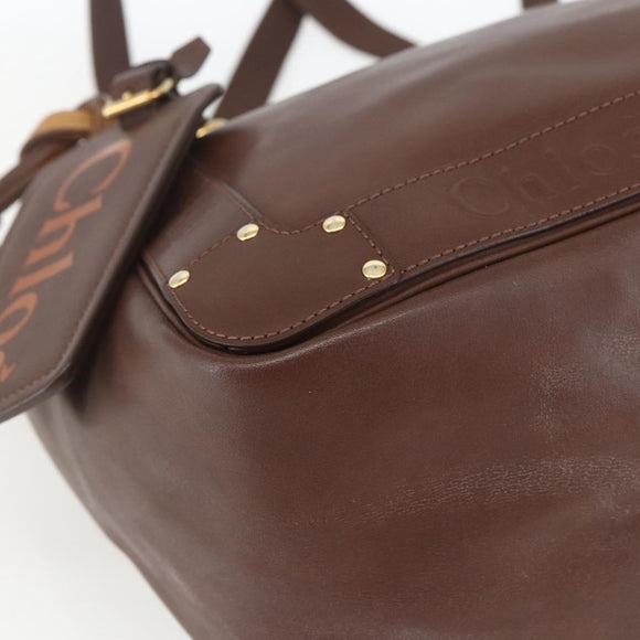 Chloe Eden Tote Bag Leather Brown Gold Auth BA9484