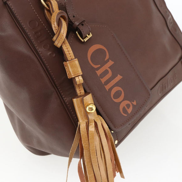 Chloe Eden Tote Bag Leather Brown Gold Auth BA9484